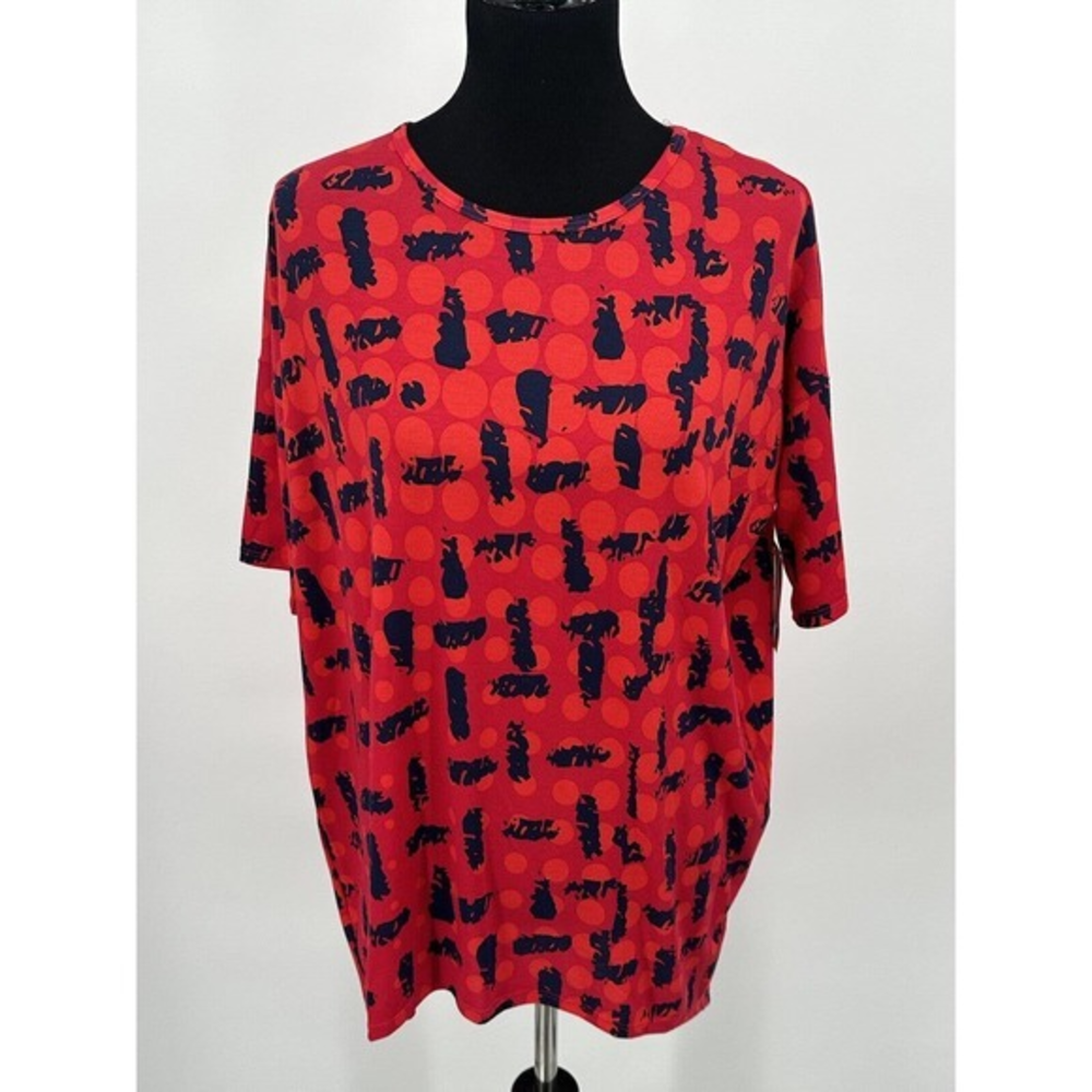 Lularoe XS Irma Tunic top Red Blue Circles Shapes Shirt‎ NWT
